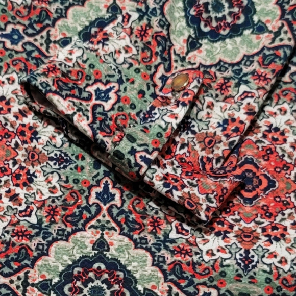 Y2K Cocomo Floral Print Asymmetrical Hem Quarter Sleeves Top Size Large Petite - Picture 4 of 8